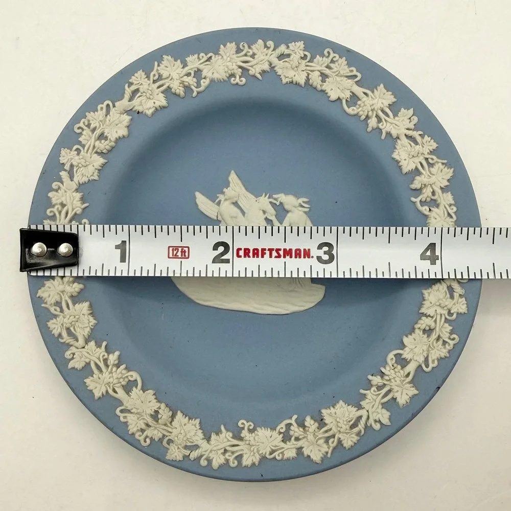 Vintage Wedgwood Blue Jasperware Trinket Box & Pin Dish Set Neoclassical Vanity
